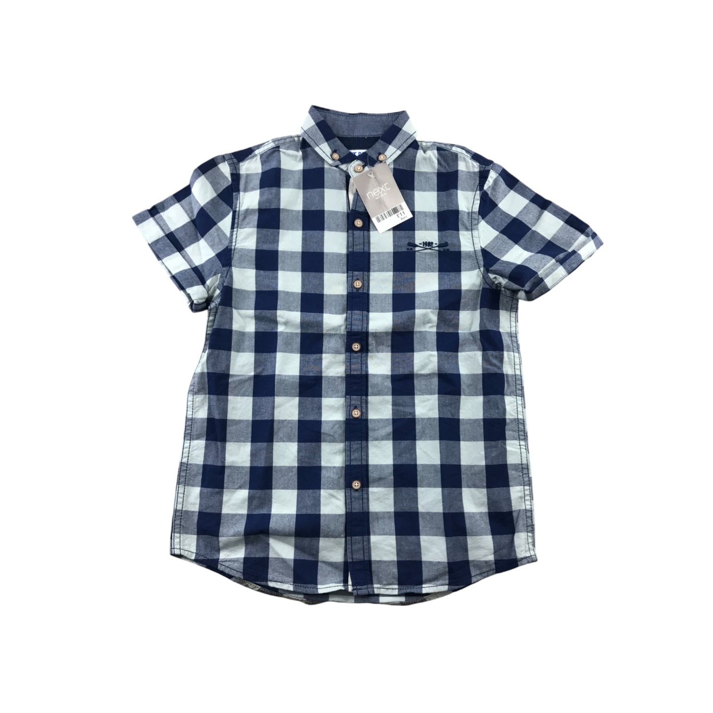 Next shirt 7-8 years navy and light blue checked short sleeve cotton