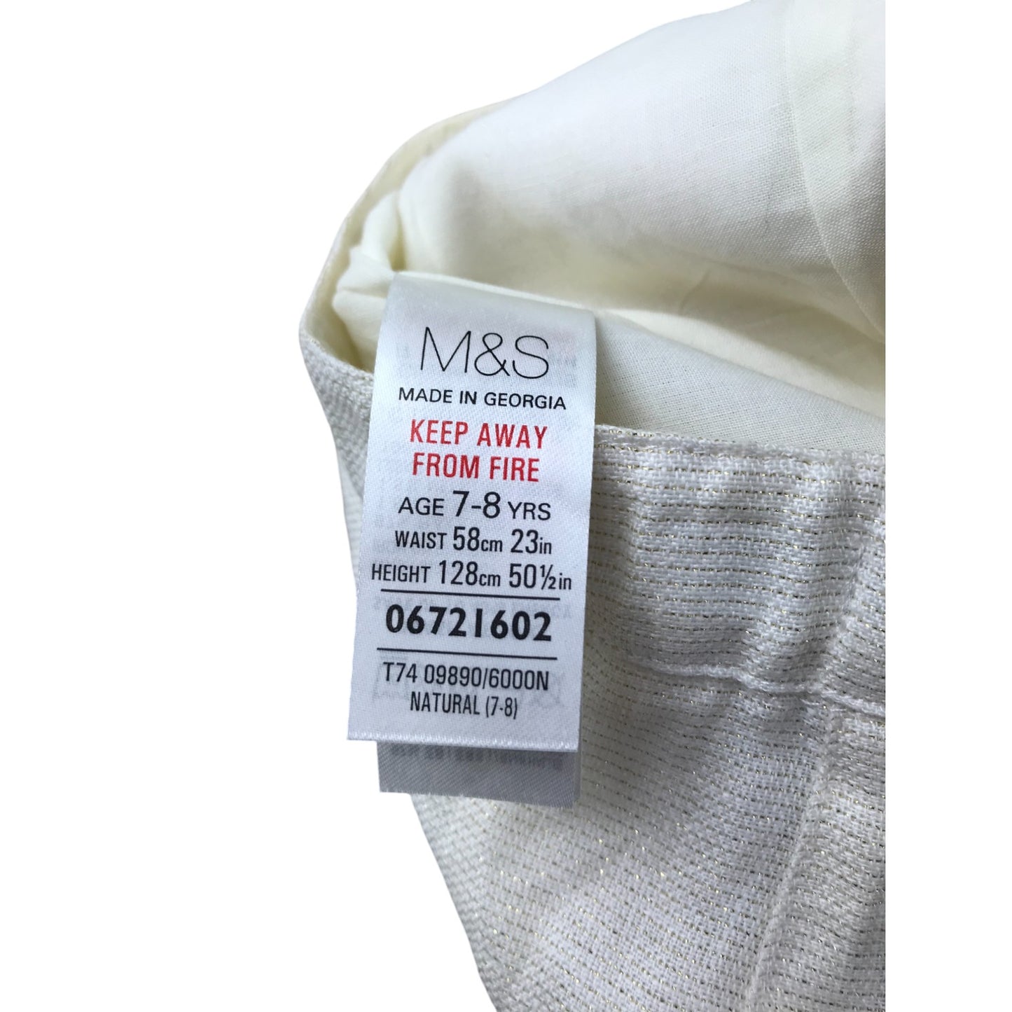 M&S shorts 7-8 years cream white golden sparkly