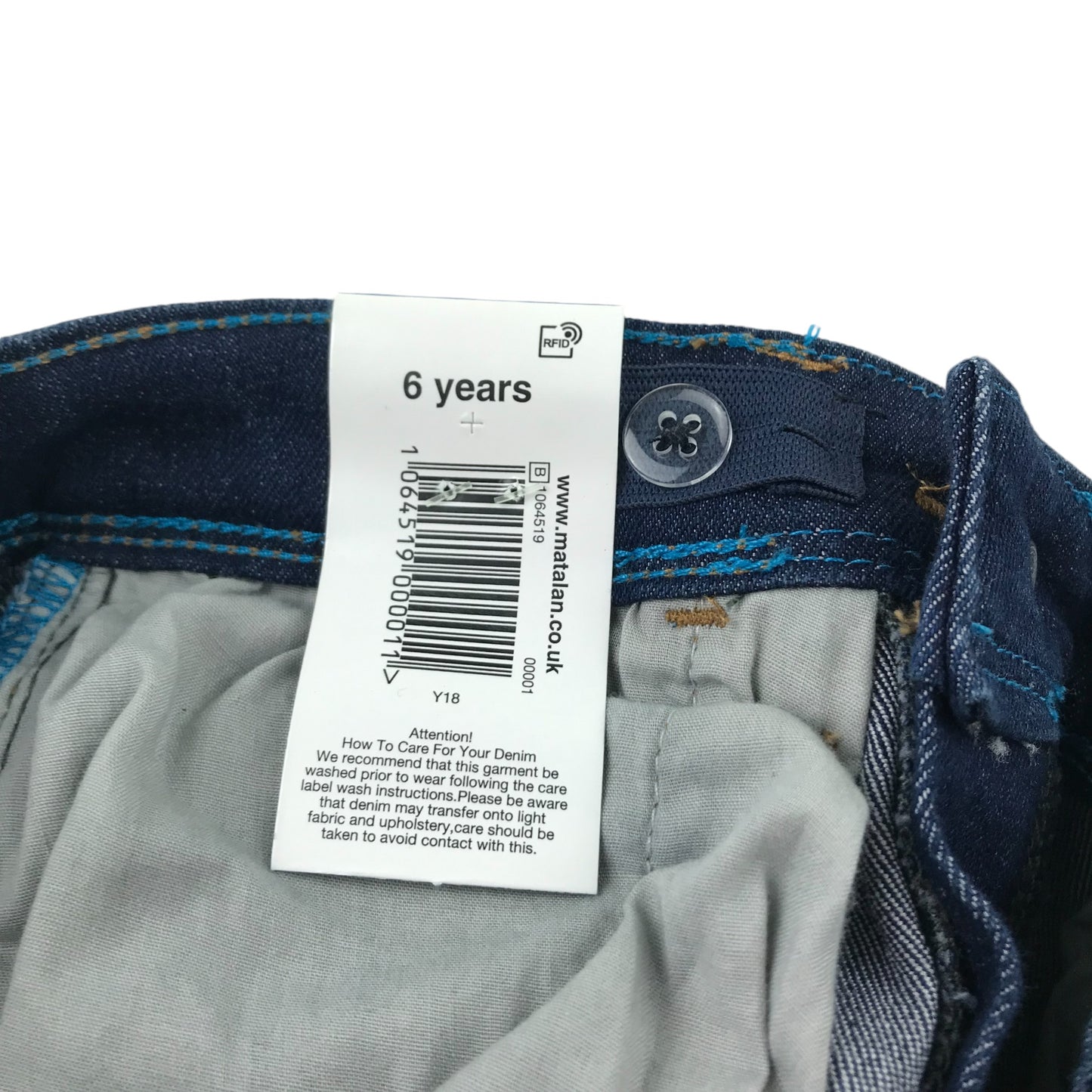 Matalan Jeans 5-6 Years Blue Slim Adjustable Waist