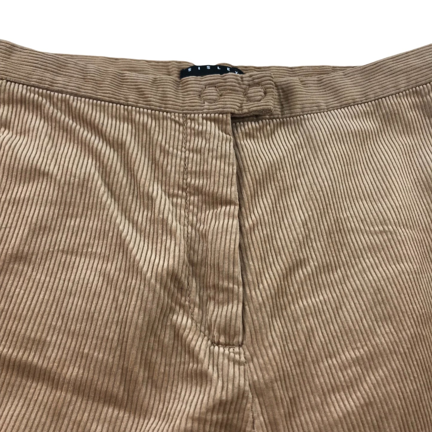 Sisley Trousers women Size UK 8 Brown Corduroy wide leg ankle height