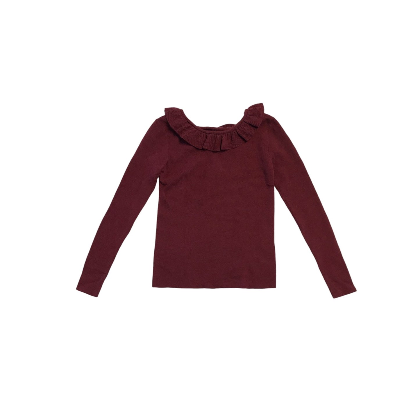 Primark jumper 13-14 years burgundy stretchy long sleeve frilled neckline