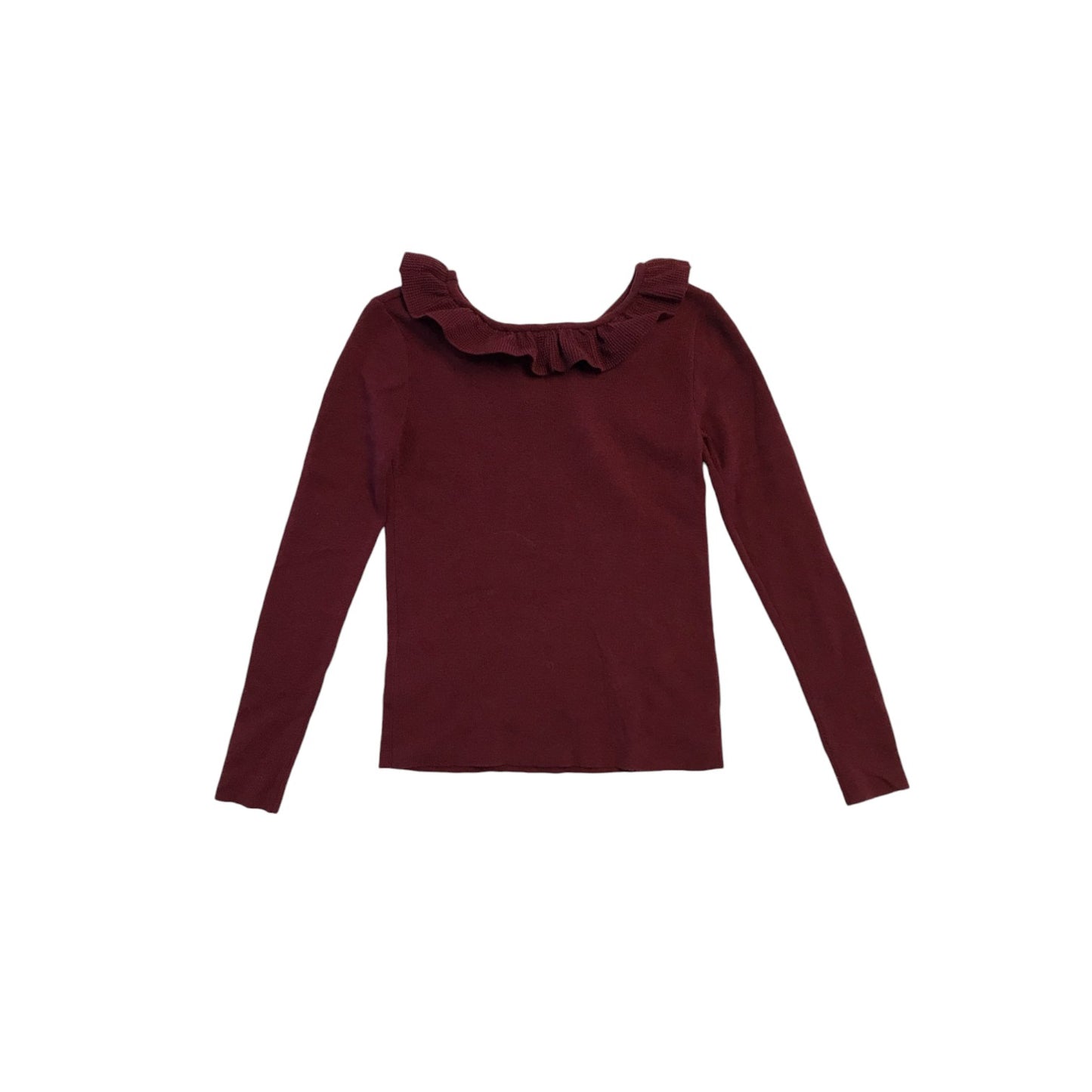 Primark jumper 13-14 years burgundy stretchy long sleeve frilled neckline