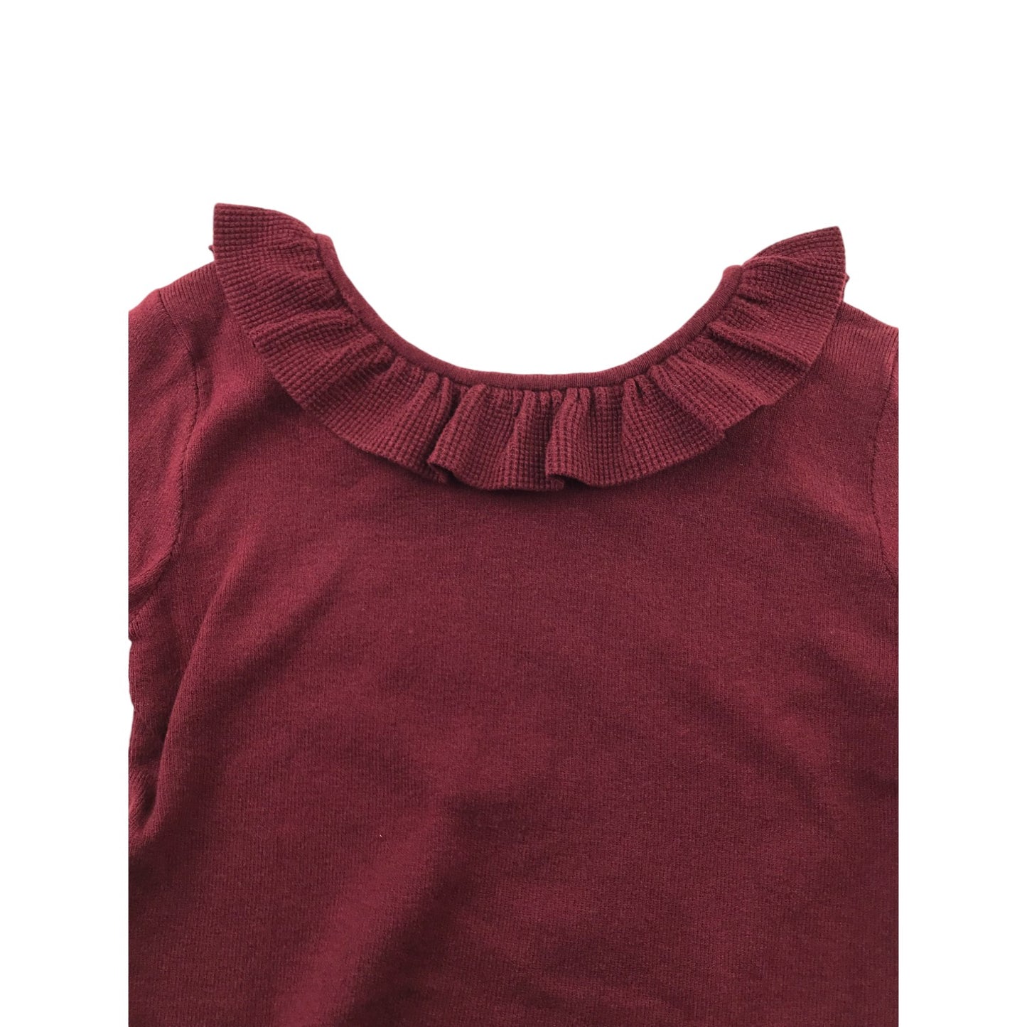 Primark jumper 13-14 years burgundy stretchy long sleeve frilled neckline