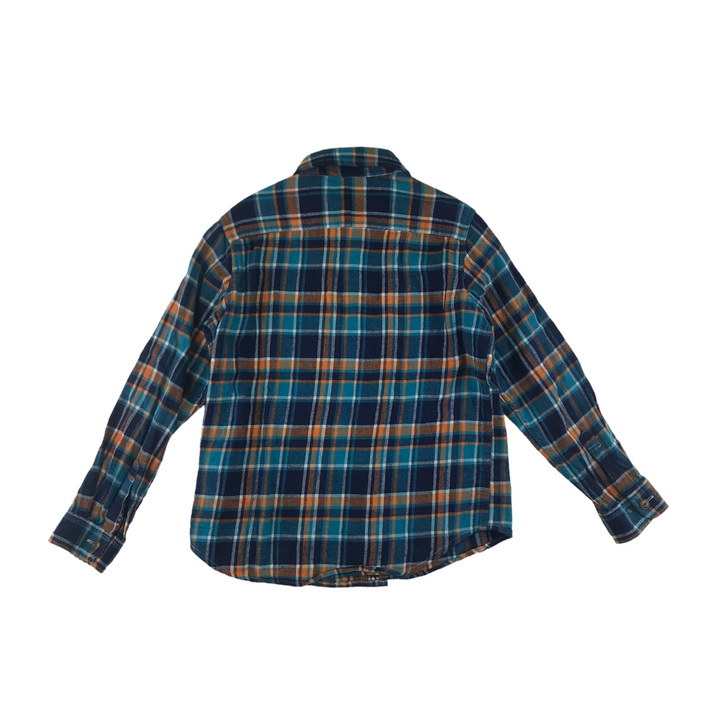 Uniqlo Shirt Age 7 Blue and Orange Checked Flannel Button Up Cotton