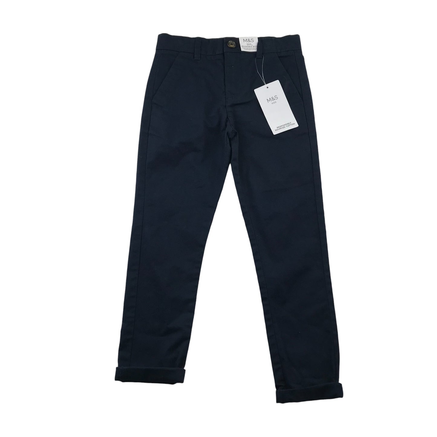 M&S Trousers 5-6 Years Navy Chino Style Adjustable Waist