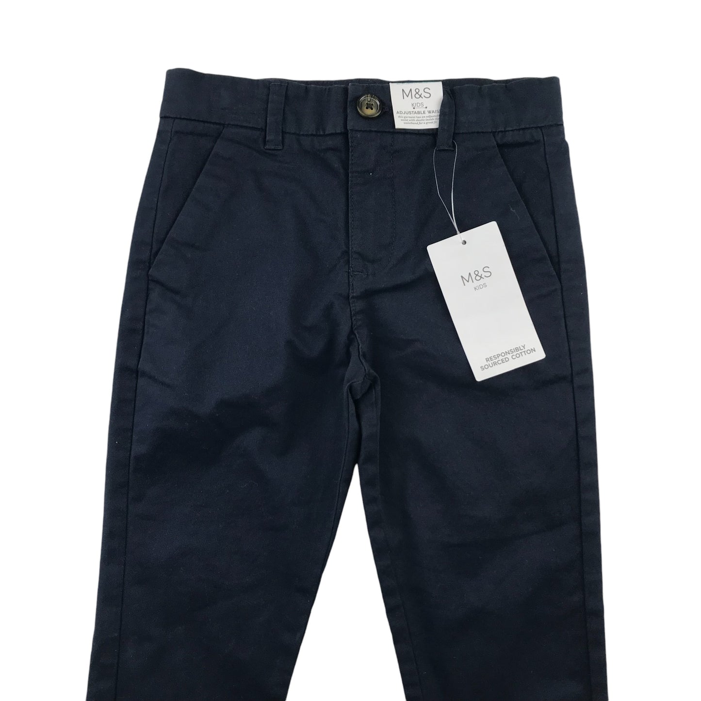 M&S Trousers 5-6 Years Navy Chino Style Adjustable Waist