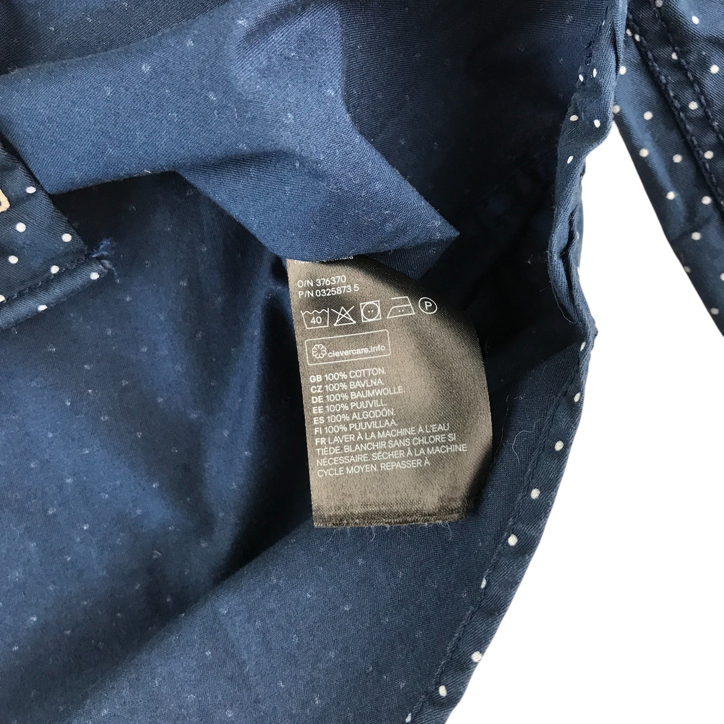 H&M shirt 11-12 years navy with white polka dots button up cotton