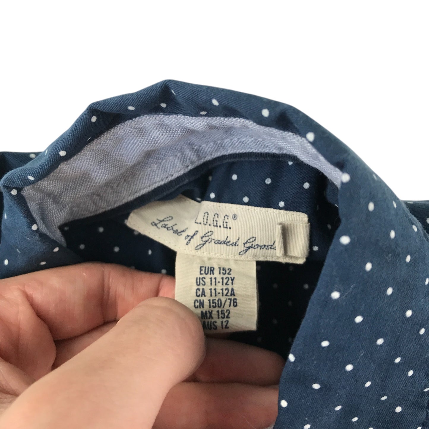 H&M shirt 11-12 years navy with white polka dots button up cotton