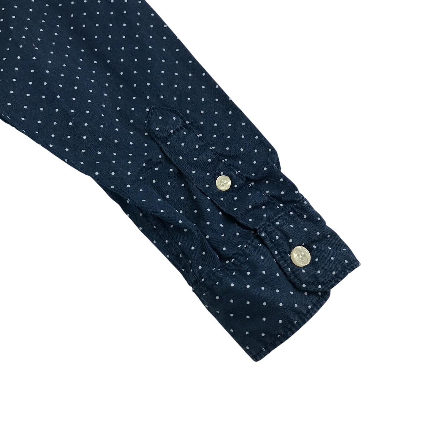 H&M shirt 11-12 years navy with white polka dots button up cotton
