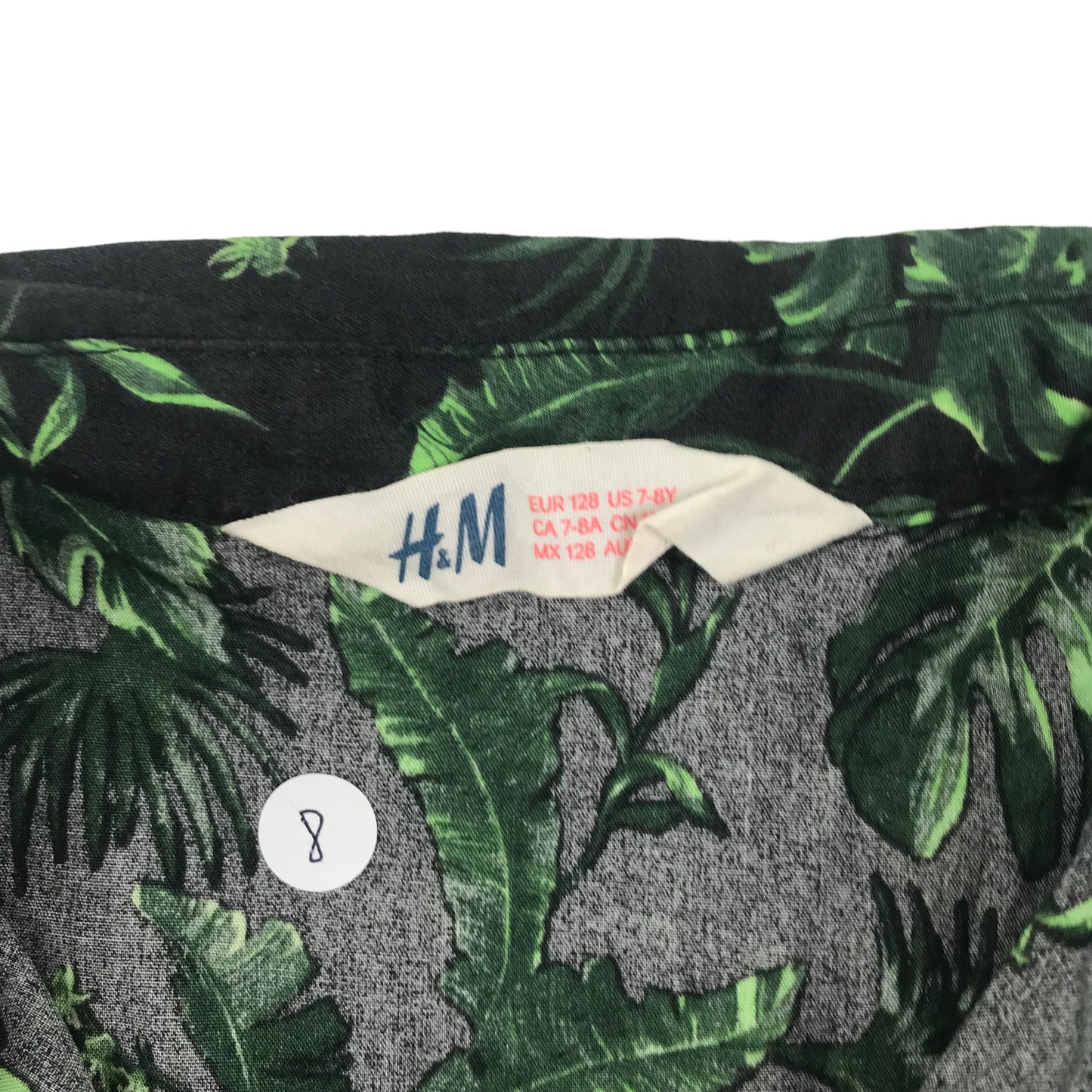 H&M Shirt Age 7-8 Green Leafy Print Pattern Cotton
