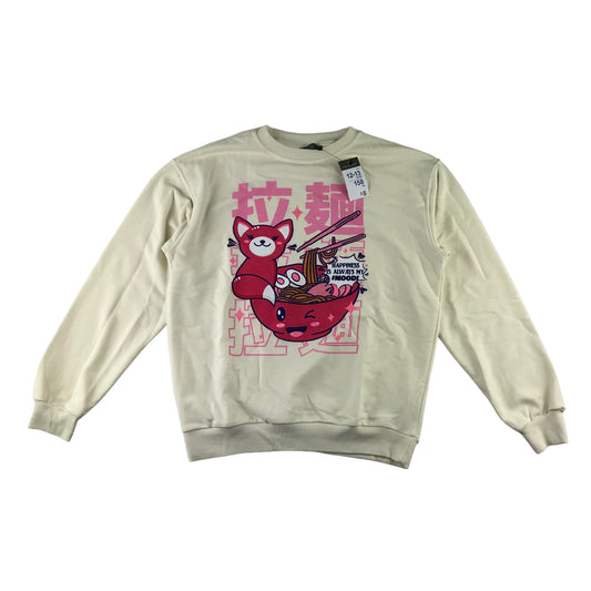 Primark sweater 12-13 year white Ramen graphic design print