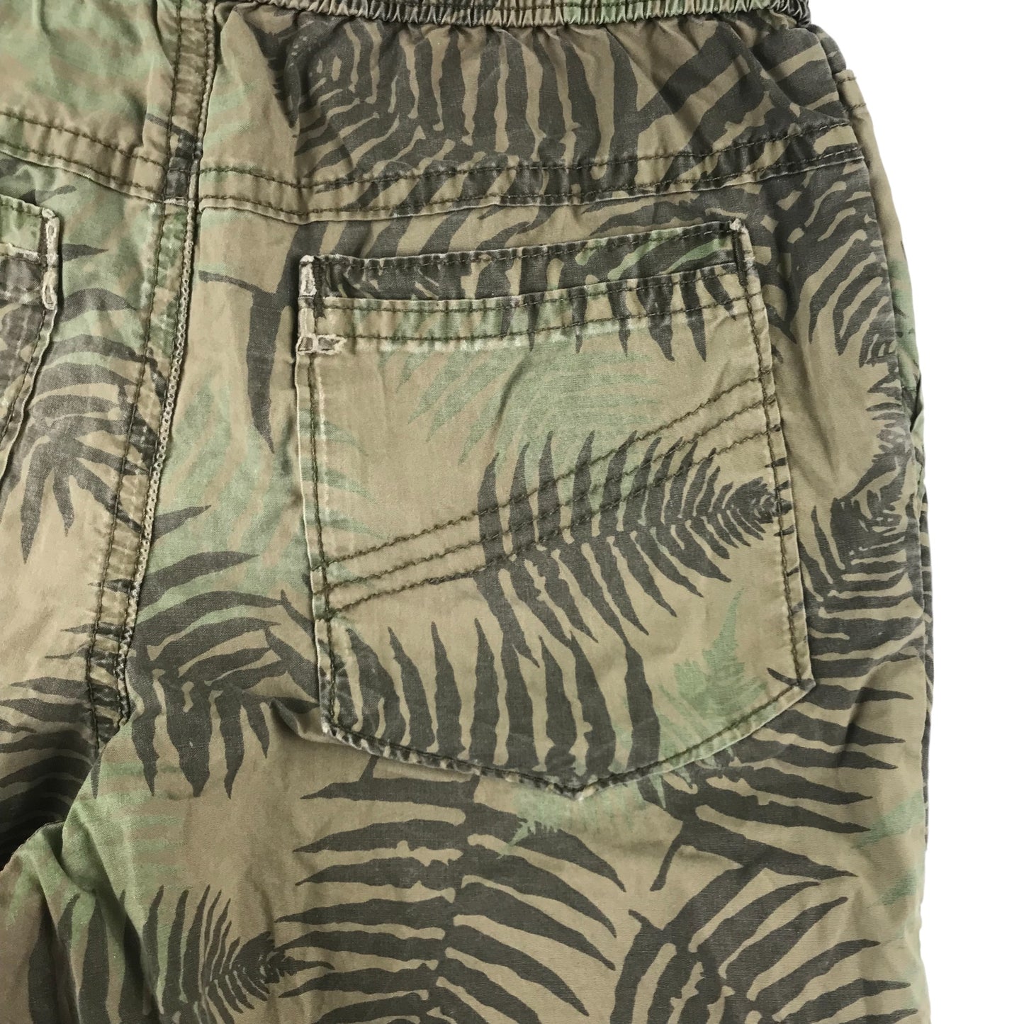 M&S Shorts Age 6 Khaki Green Camo Style Leafy Print Pattern Cotton