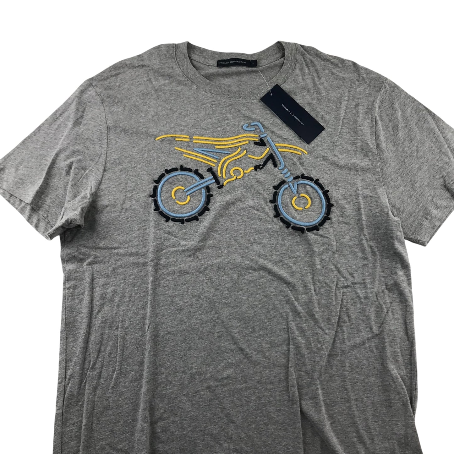 French Connection T-Shirt Men's Large Grey Embroidered Mortar Bike