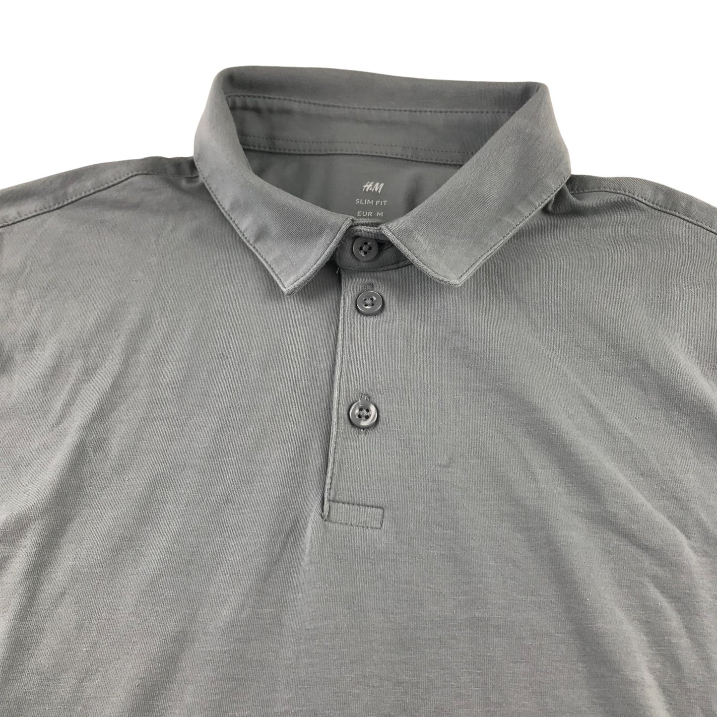 H&M Polo Shirt Adult Medium Grey Plain Collared Slim Fit