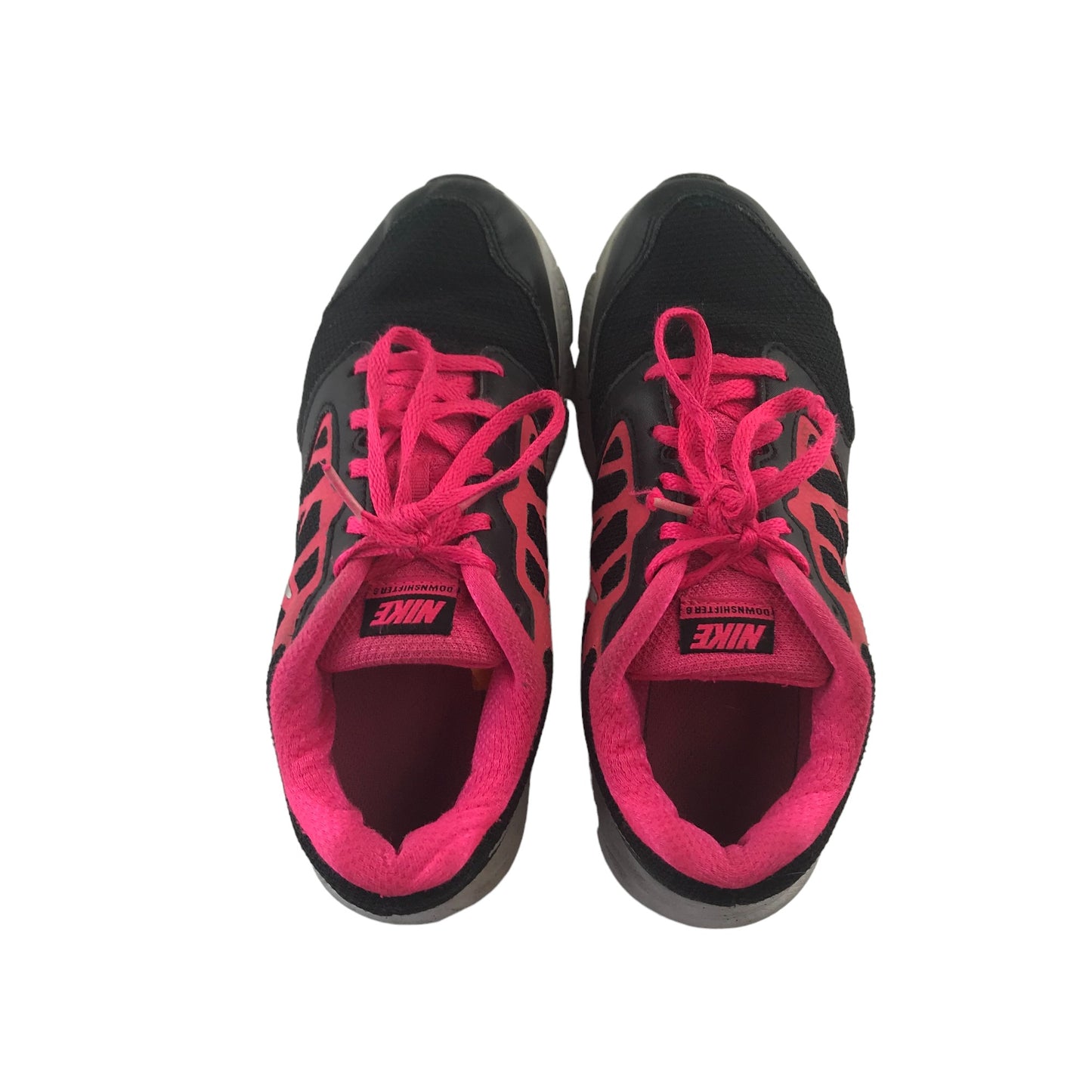 Nike Downshifter 6 Trainers Shoe Size 4 Black and Neon Pink Details