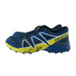 Salomon trainers shoe size UK 4 blue and yellow speed cross pull cord slip on