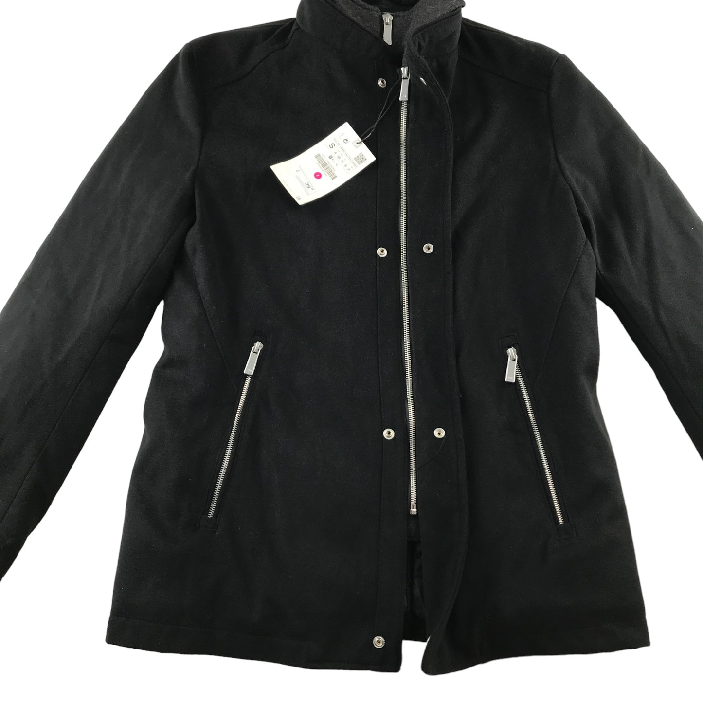 Zara coat size S black hooded smart casual zipper fastening