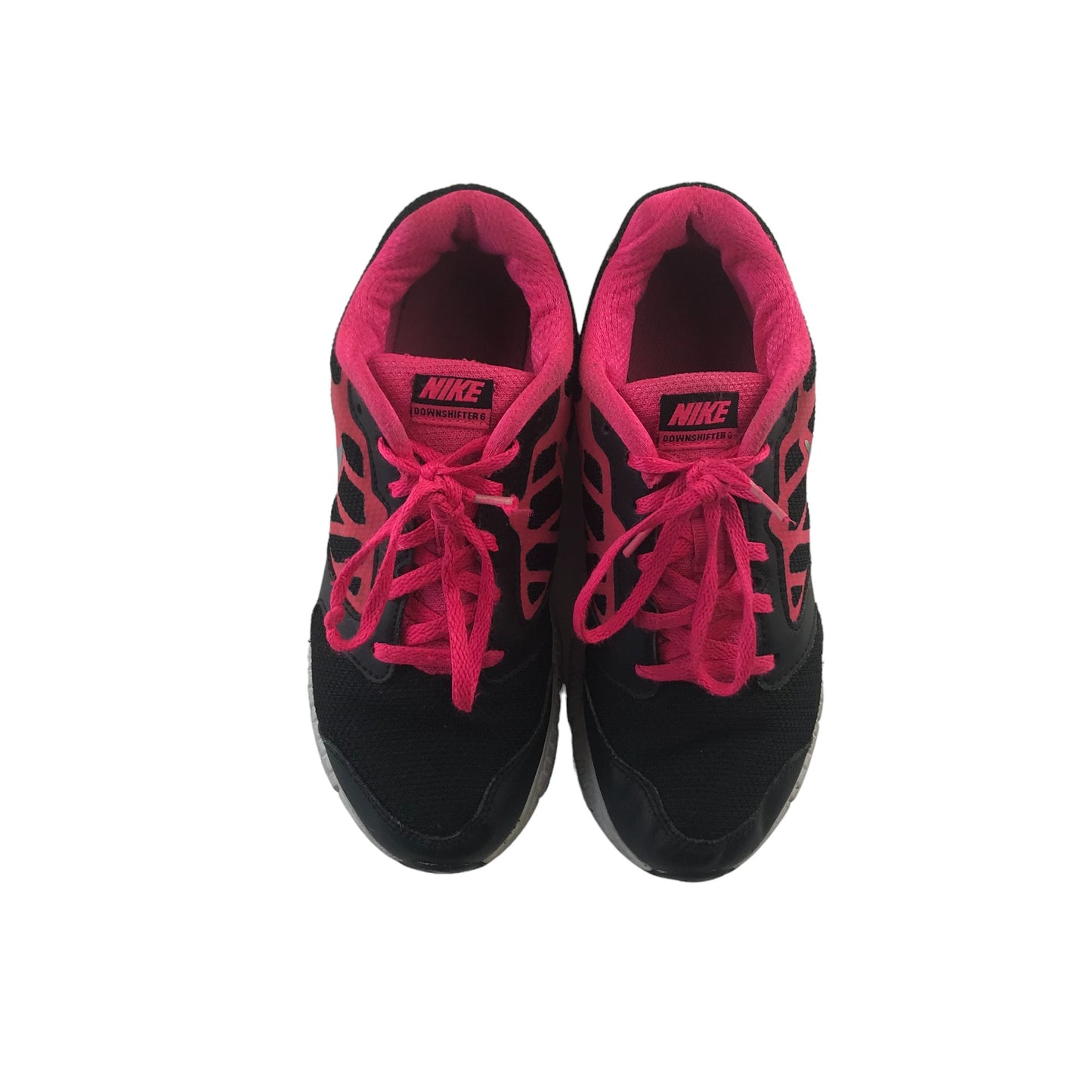 Nike Downshifter 6 Trainers Shoe Size 4 Black and Neon Pink Details