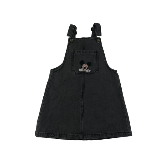 Zara Dungaree Dress Age 4 Dark Grey Mickey mouse Embroidery Cotton