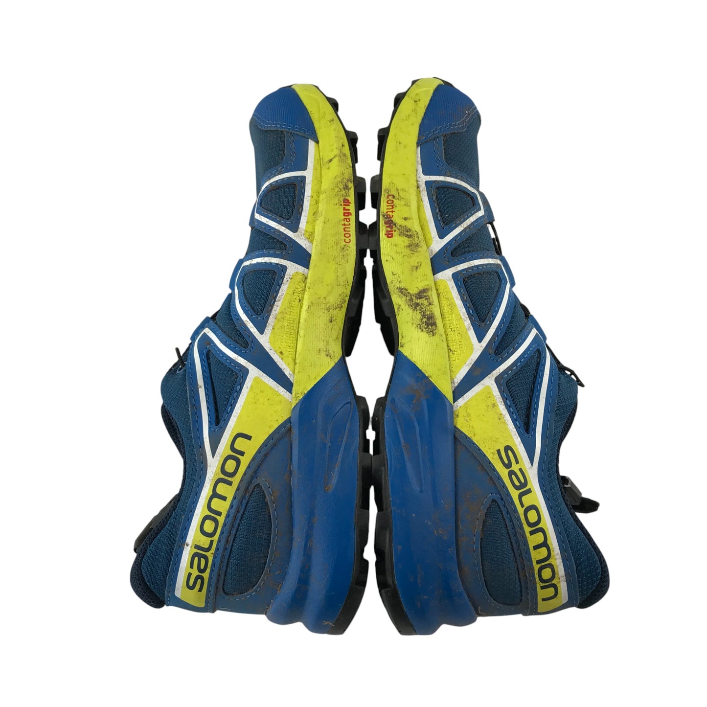 Salomon trainers shoe size UK 4 blue and yellow speed cross pull cord slip on