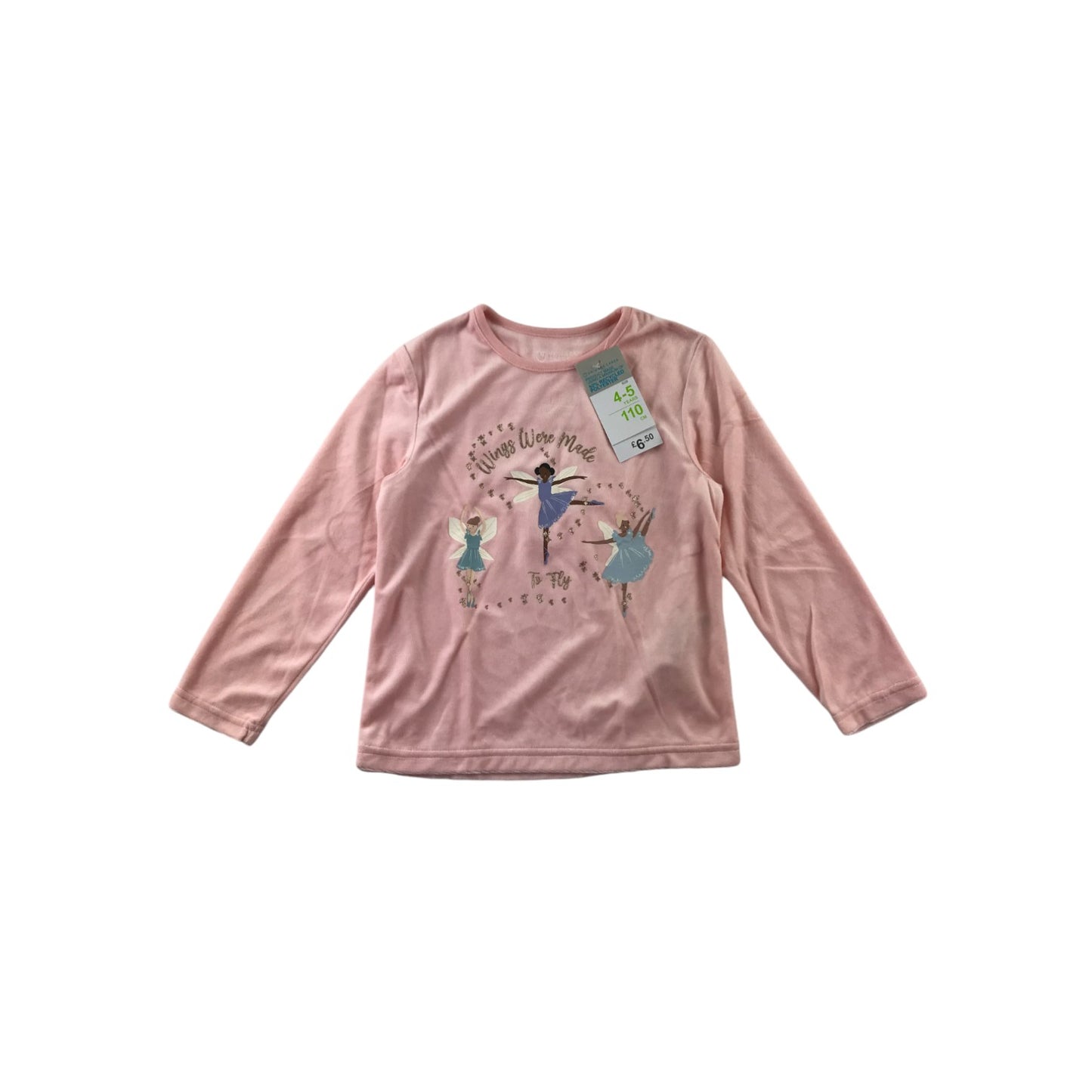 Primark t-shirt 4-5 years light pink fleecy fairies long sleeve