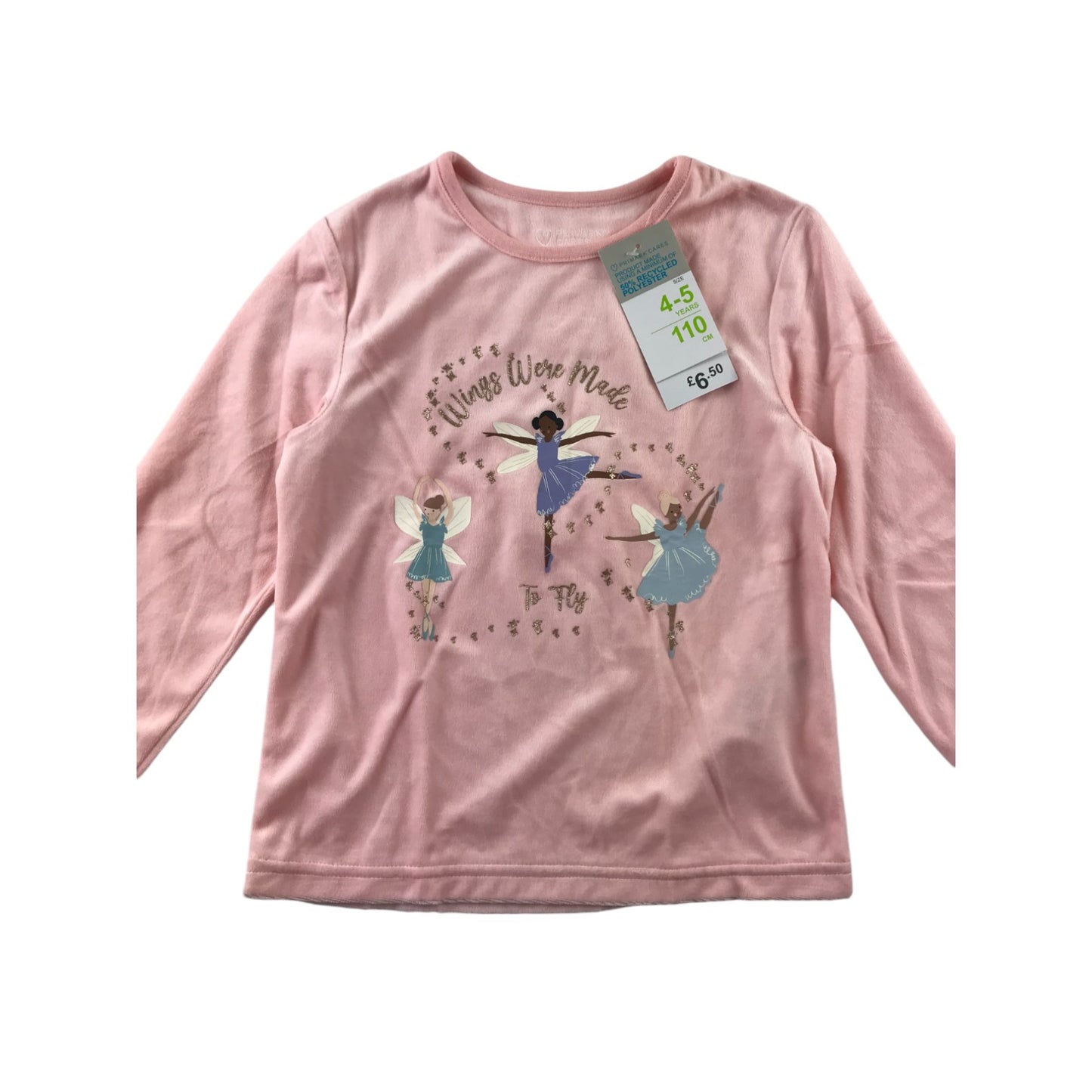 Primark t-shirt 4-5 years light pink fleecy fairies long sleeve