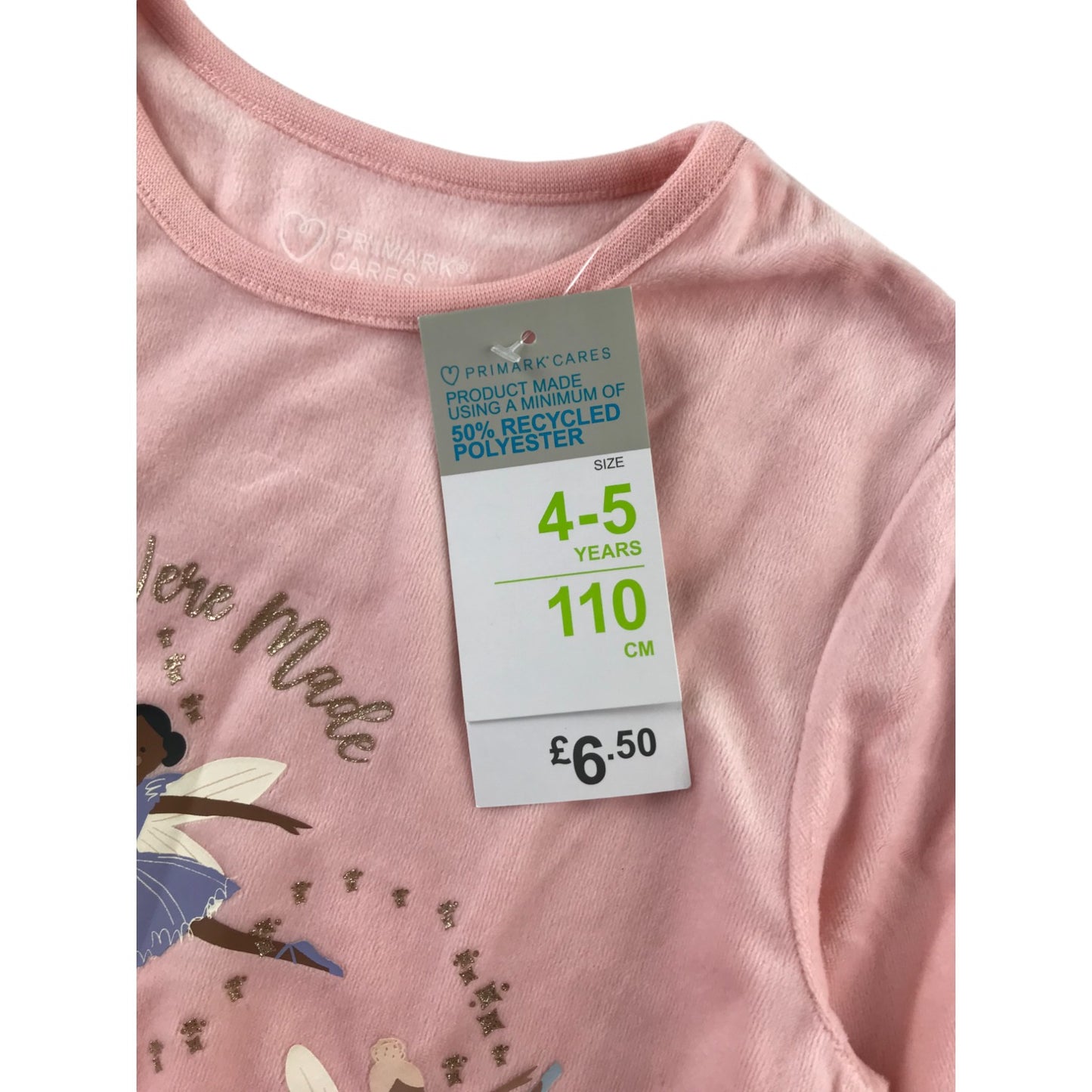 Primark t-shirt 4-5 years light pink fleecy fairies long sleeve