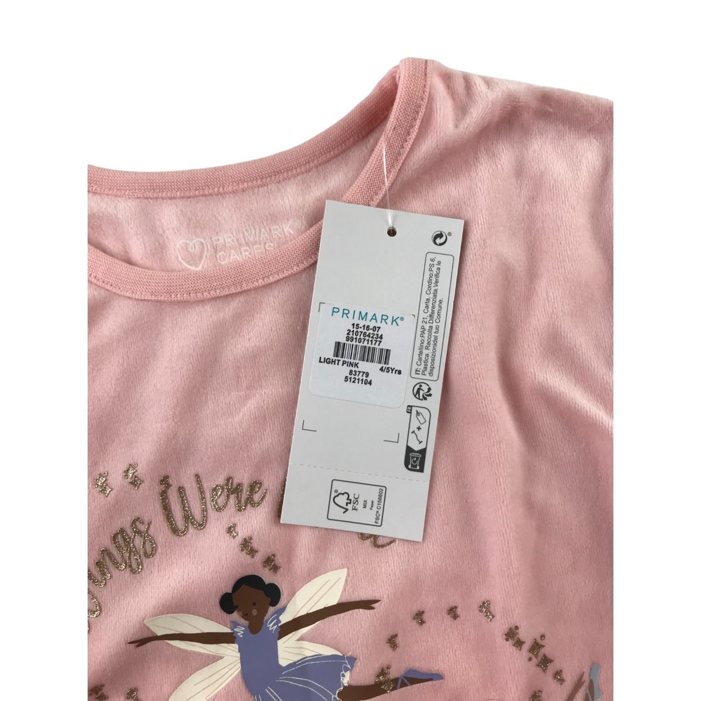 Primark t-shirt 4-5 years light pink fleecy fairies long sleeve