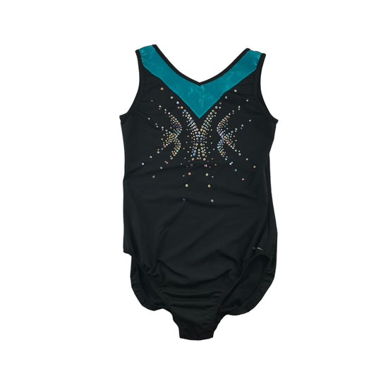 Decathlon leotard 12-14 black and blue sleeveless with sequin details