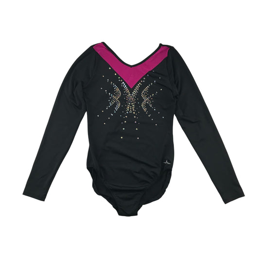 Decathlon leotard 13-15 years black and pink with long sleeves and sequin details