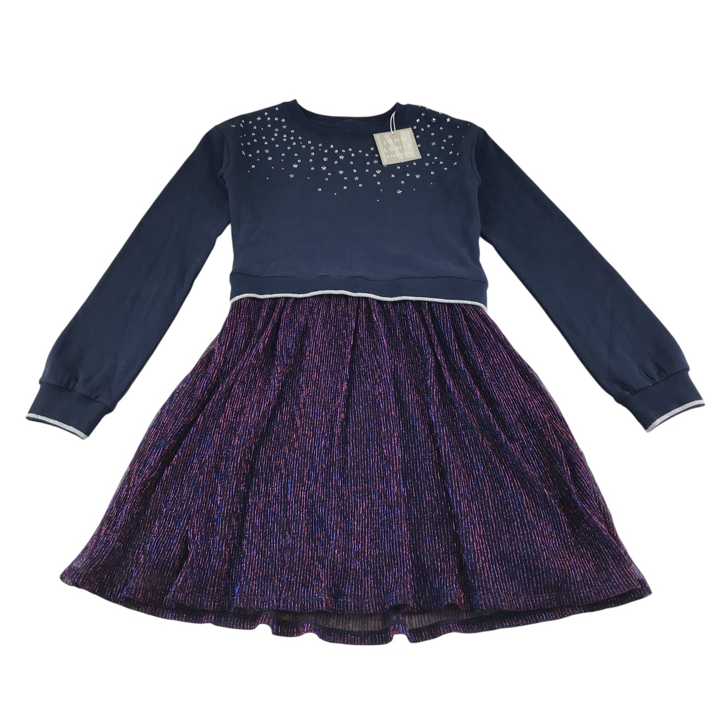 John Lewis dress 11-12 years navy and purple with sparkles and gem details