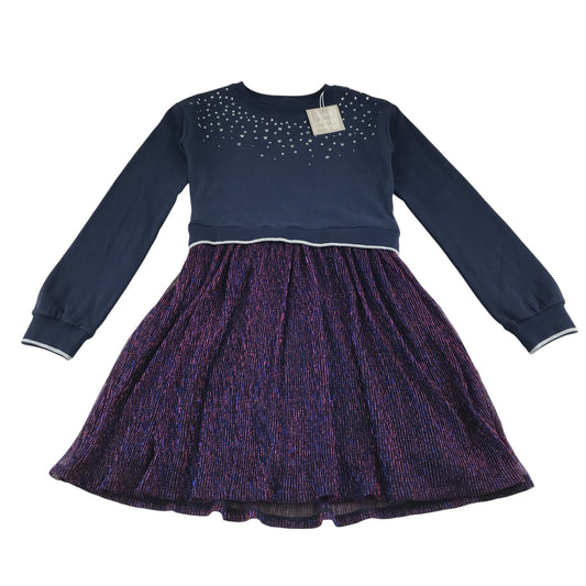 John Lewis dress 11-12 years navy and purple with sparkles and gem details