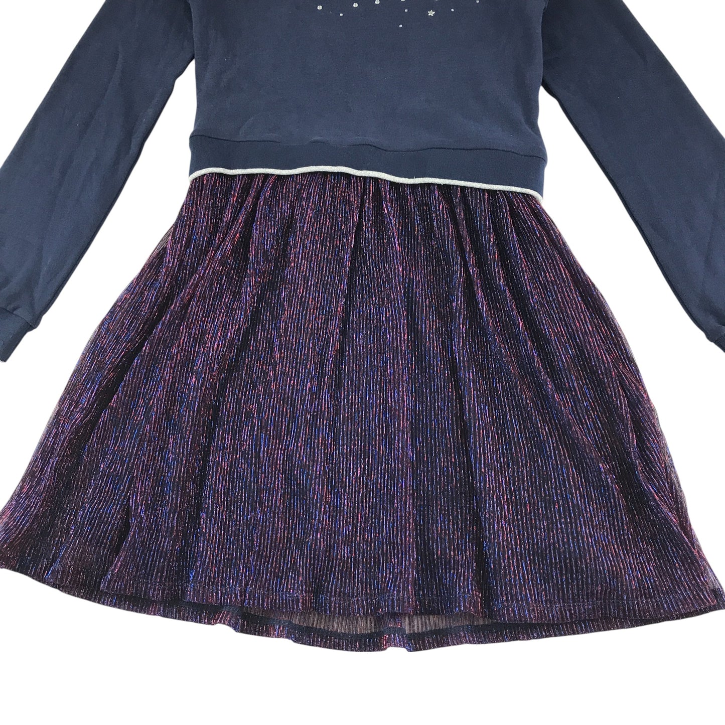 John Lewis dress 11-12 years navy and purple with sparkles and gem details