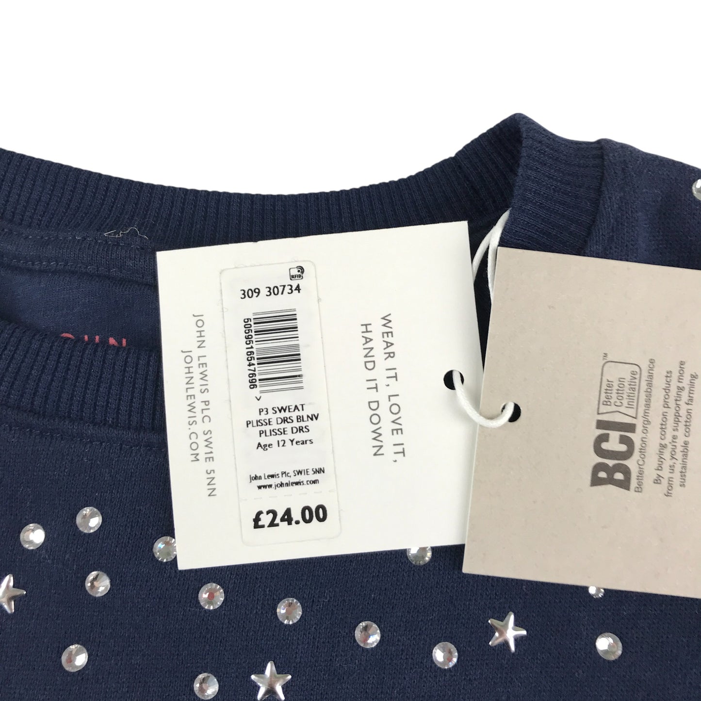John Lewis dress 11-12 years navy and purple with sparkles and gem details