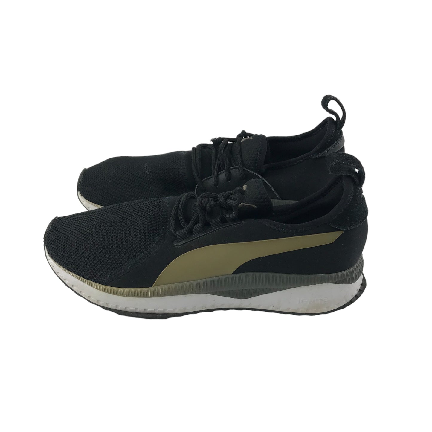 Puma Trainers Shoe Size 7 Black and Gold with Laces