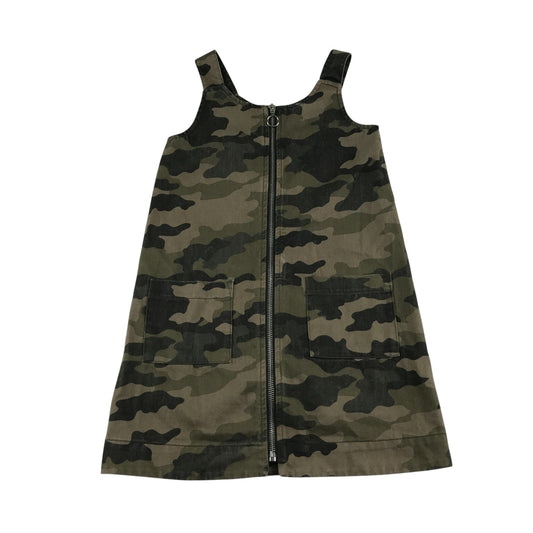 M&S dress 6-7 years khaki green and brown camo pattern A-line dungaree style