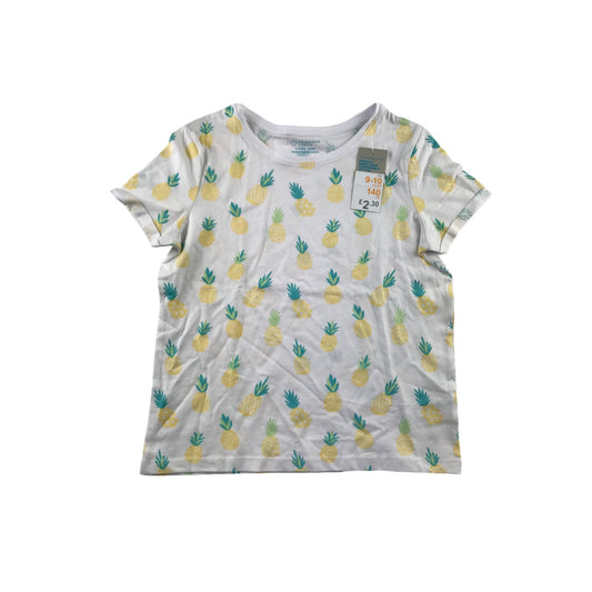 Primark t-shirt 9-10 years white pineapple print short sleeve cotton