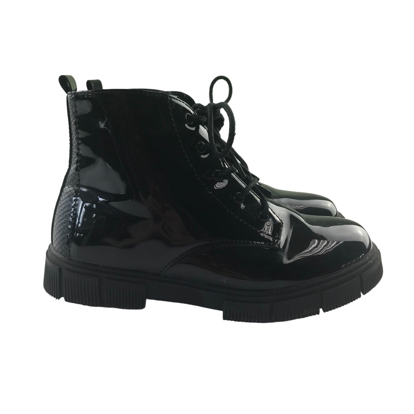 Schuh Boots Shoe Size 2 Black Glossy Hight Tops with Laces and Zipper