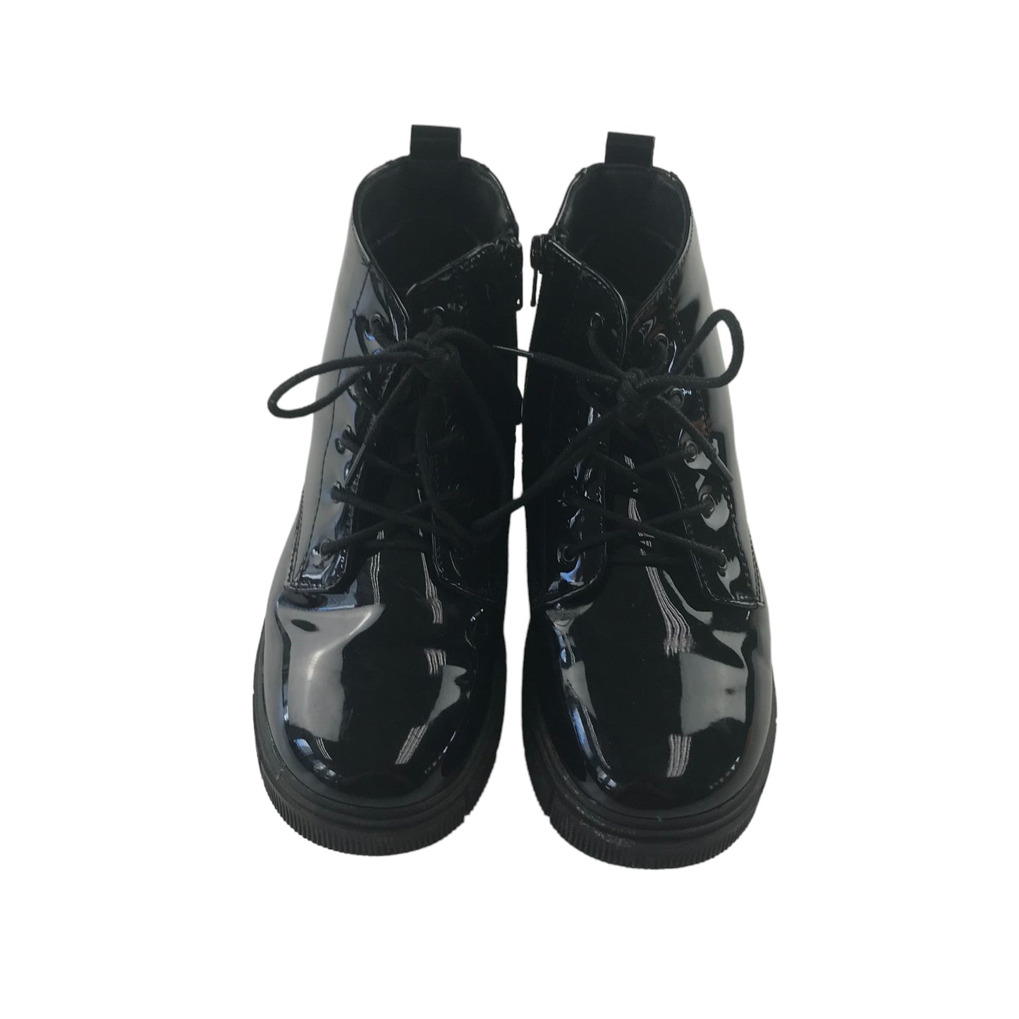 Schuh Boots Shoe Size 2 Black Glossy Hight Tops with Laces and Zipper