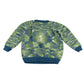 Handknitted jumper 5-6 years Blue green pattern crew neck