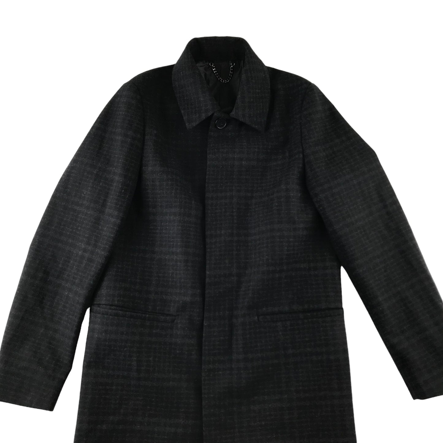 Top Man coat men size XXS dark charcoal check pattern over coat wool-mix