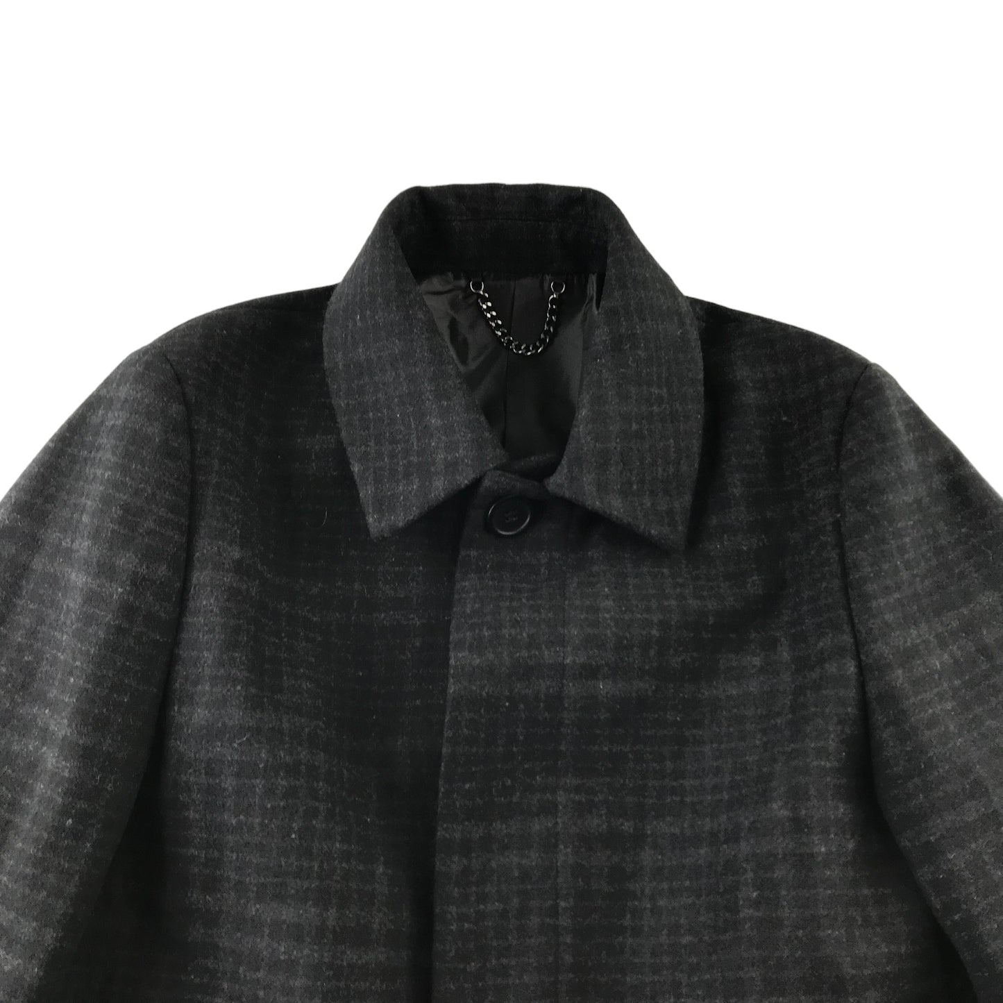 Top Man coat men size XXS dark charcoal check pattern over coat wool-mix