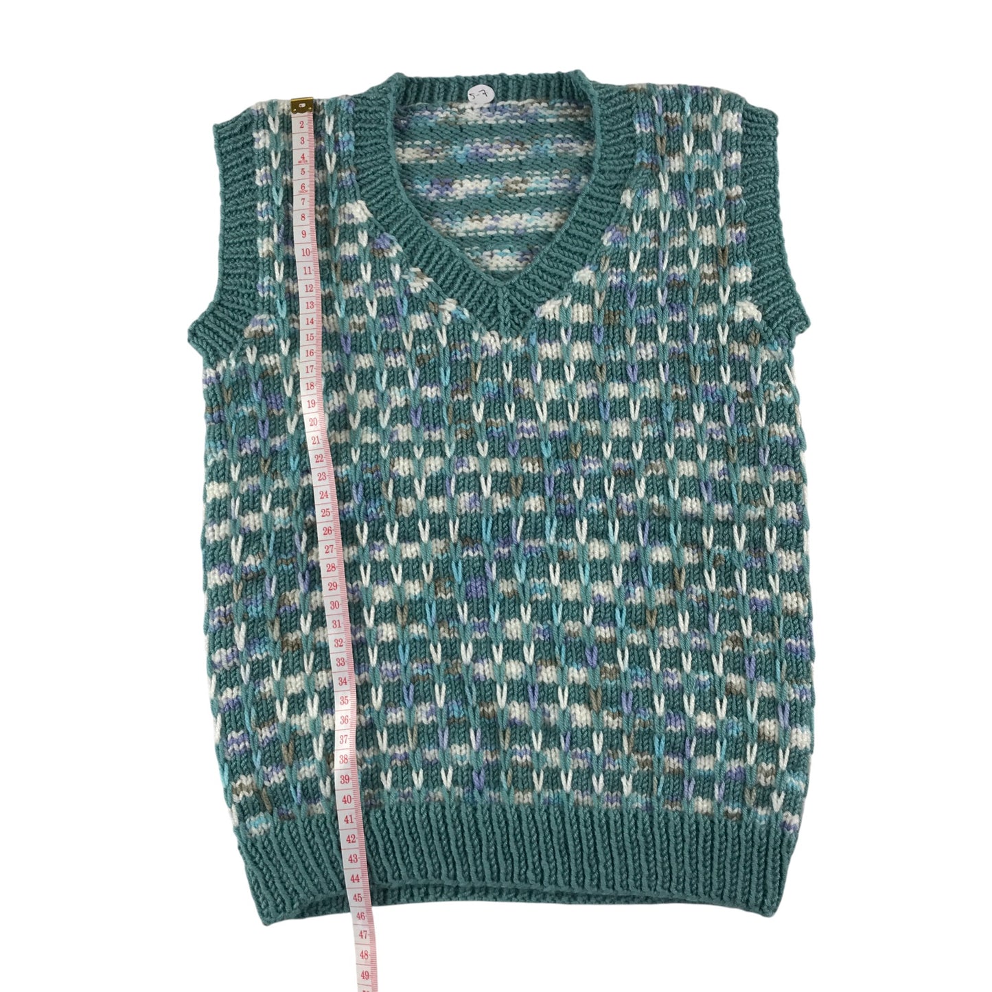 Handknitted tank top 5-6 years turquoise knit pattern