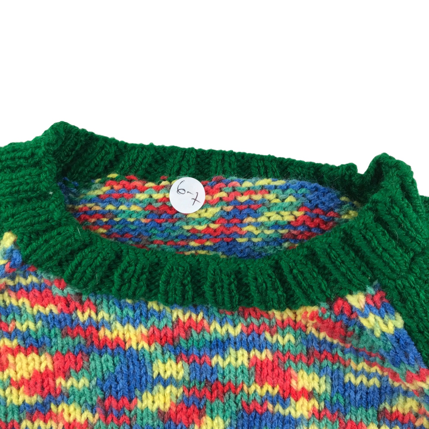 Handknitted jumper 6-7 years multicolour long sleeve crew neck