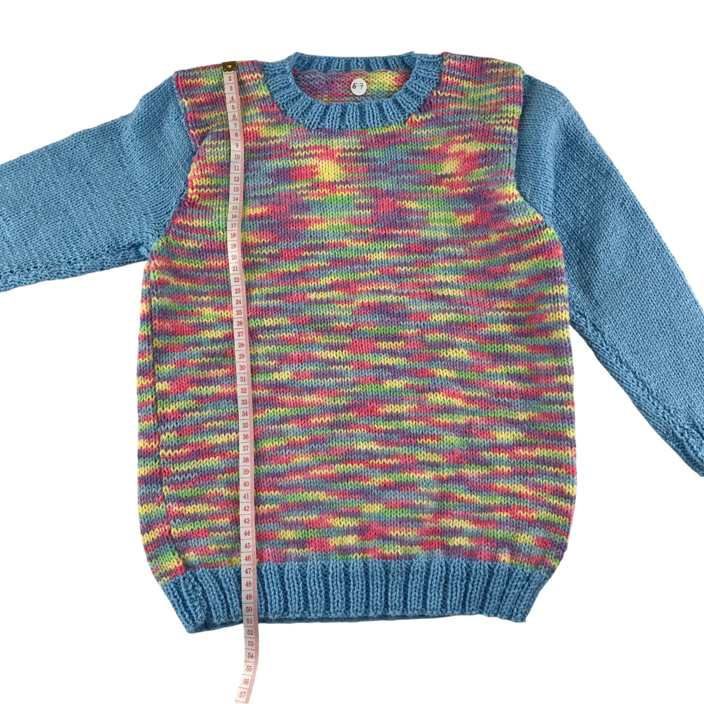 Handknitted jumper 6-7 years multicolour long sleeve crew neck