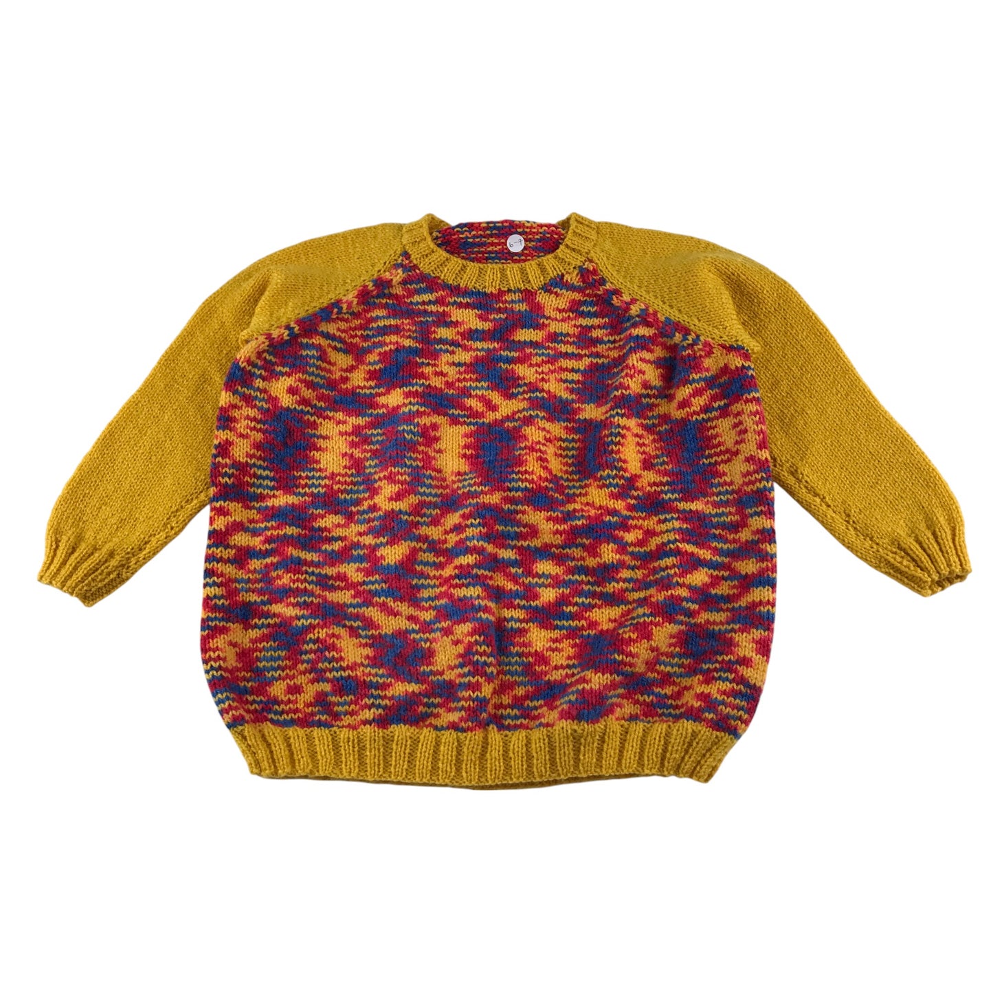 Handknitted jumper 6-7 years yellow and multicolour long sleeve crew neck