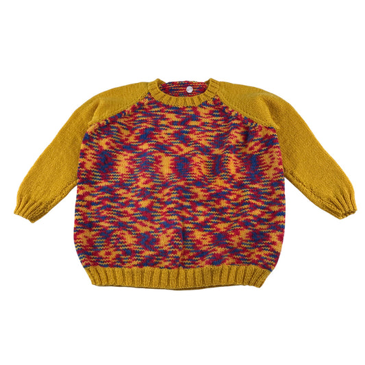 Handknitted jumper 6-7 years yellow and multicolour long sleeve crew neck