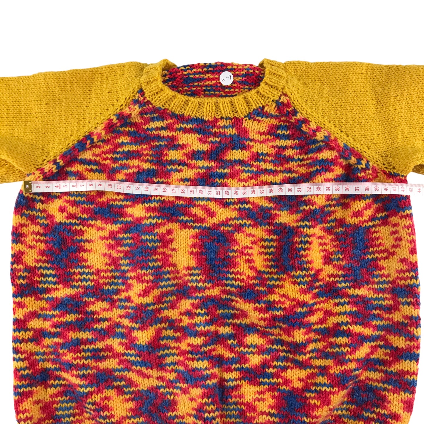 Handknitted jumper 6-7 years yellow and multicolour long sleeve crew neck