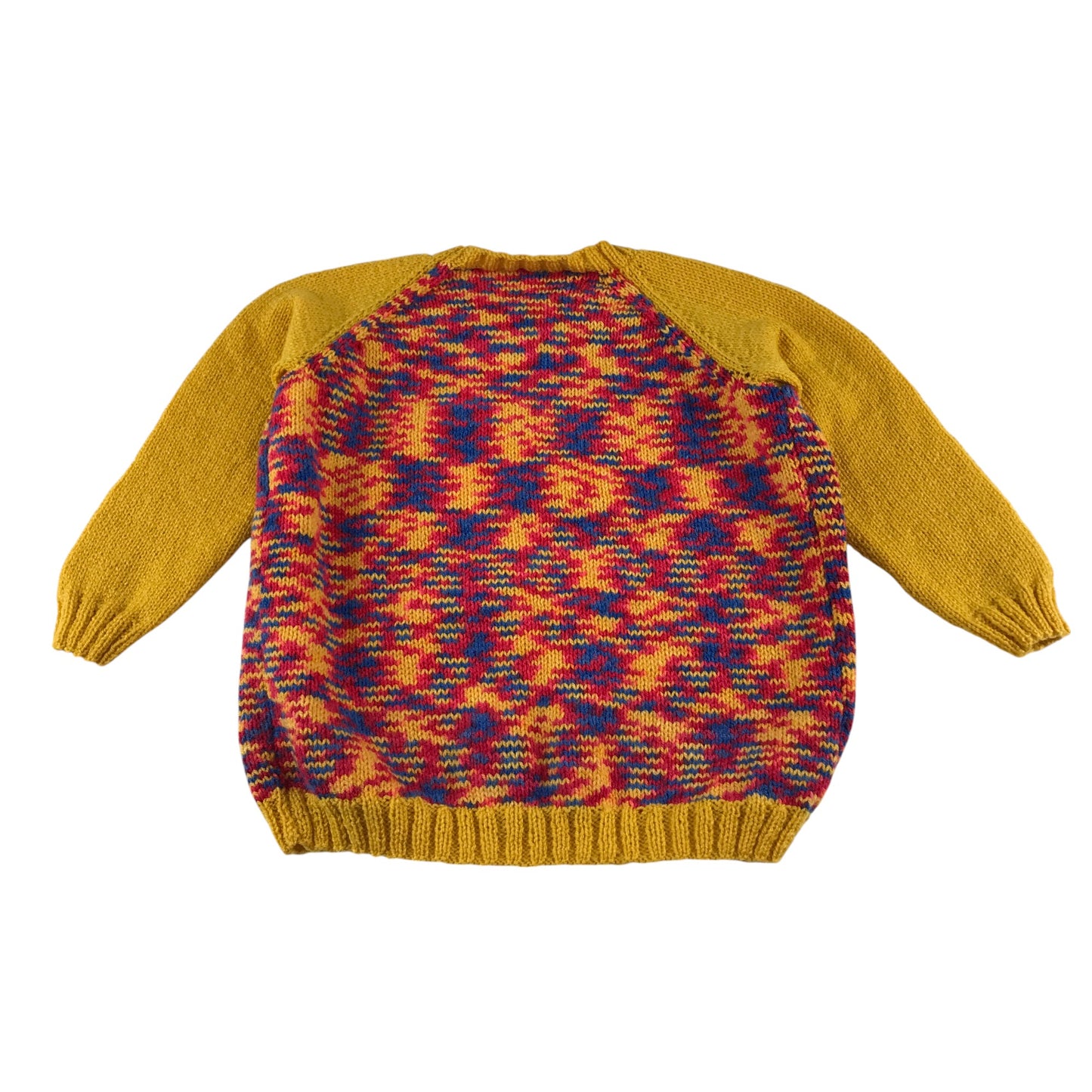 Handknitted jumper 6-7 years yellow and multicolour long sleeve crew neck