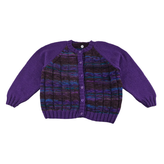 Handknitted cardigan 5-6 years purple and blue knit pattern